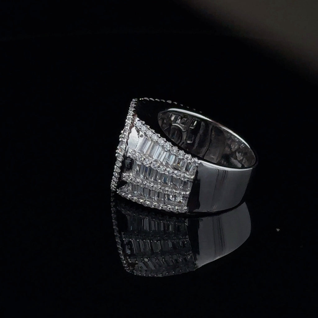 925 Sterling CZ Rhodium Mens Iced Out Bold Signet Ring
