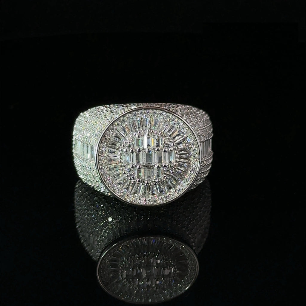 925 Sterling CZ Rhodium Mens Iced Out Bold Signet Ring