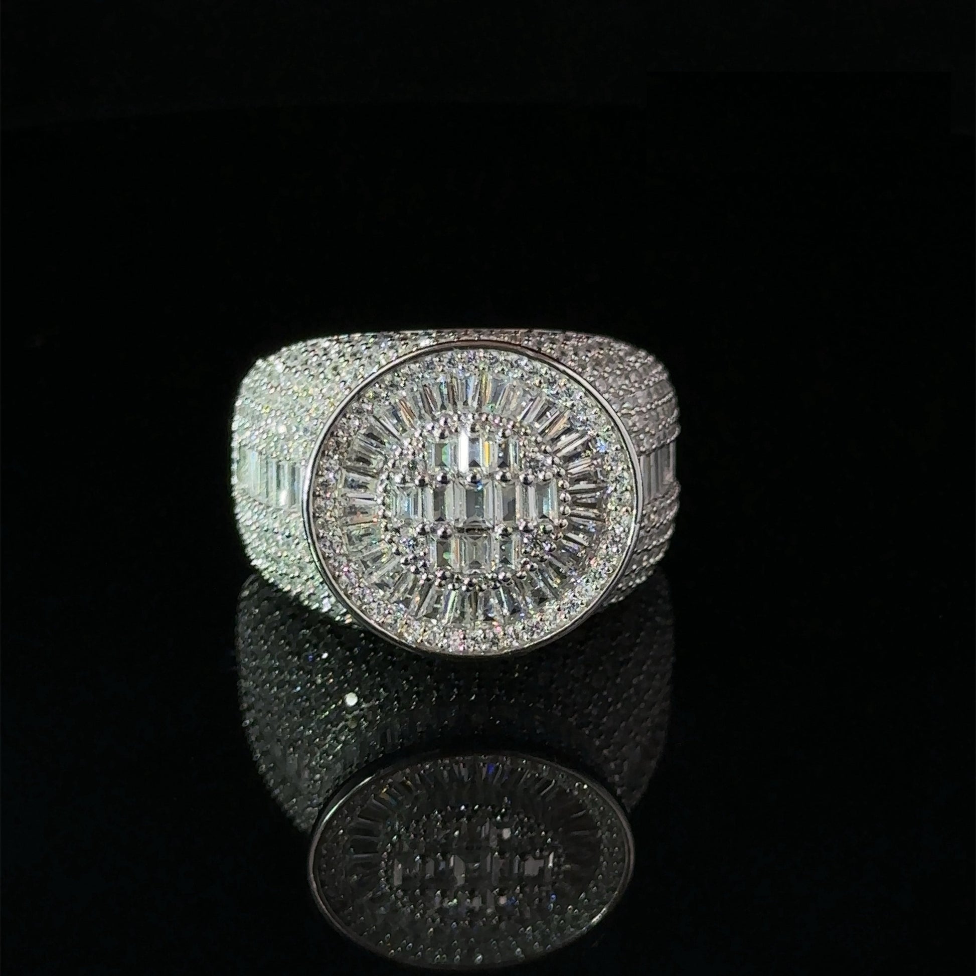 925 Sterling CZ Rhodium Mens Iced Out Bold Signet Ring