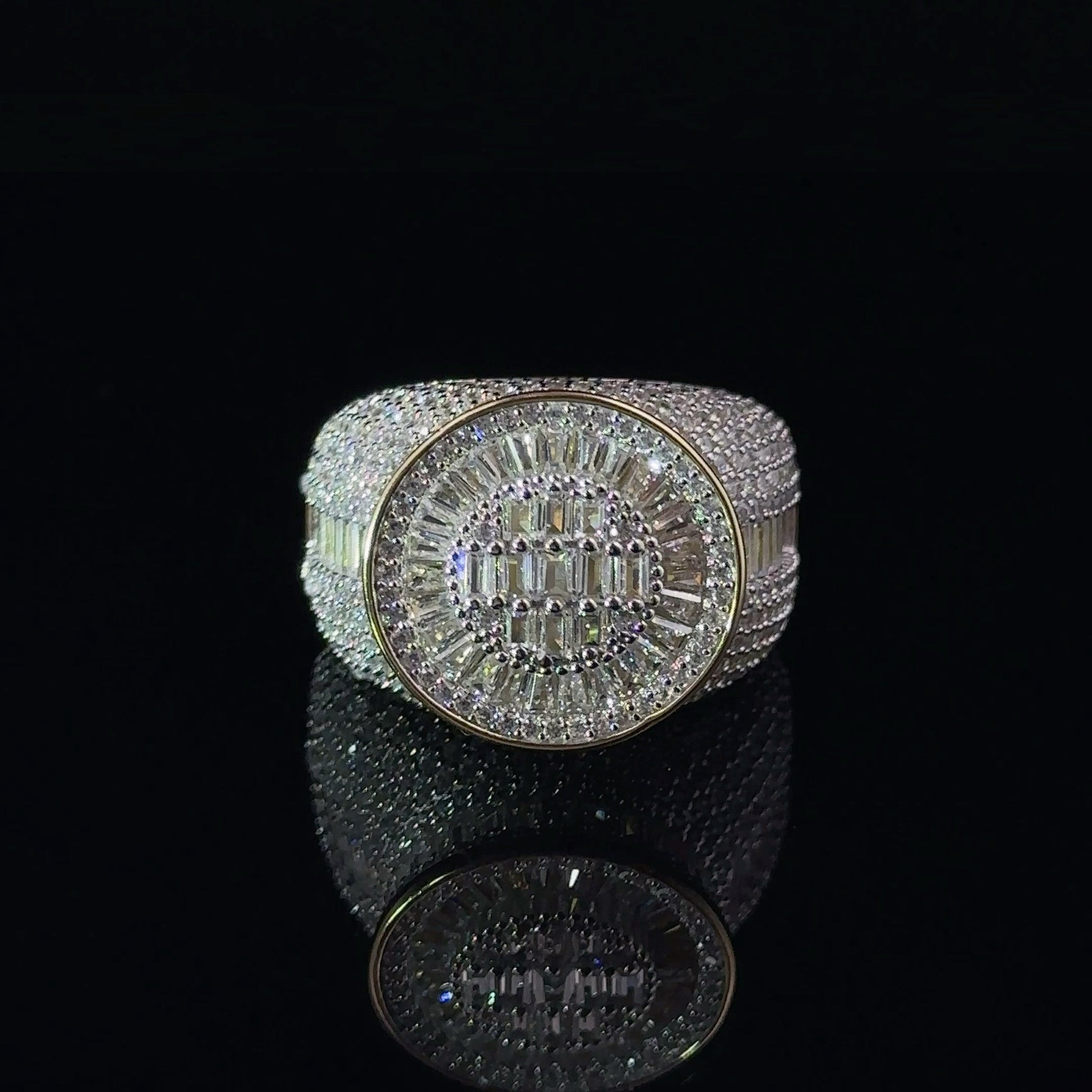 925 Sterling Gold Iced Out Mens CZ Ring Baguette Mix