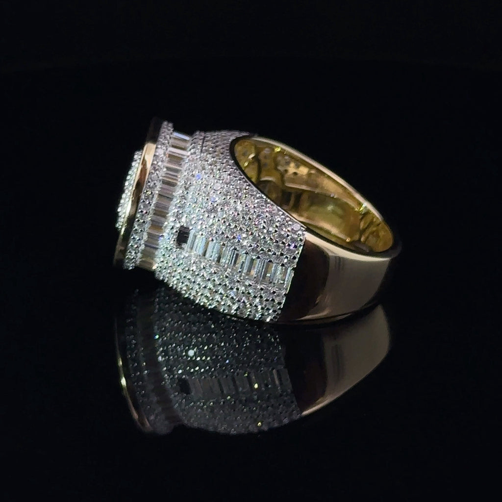 925 Sterling Gold Iced Out Mens CZ Ring Baguette Mix