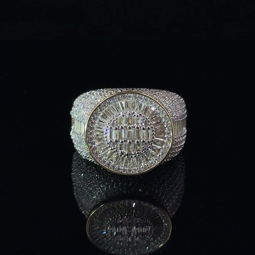 925 Sterling Gold Iced Out Mens CZ Ring Baguette Mix