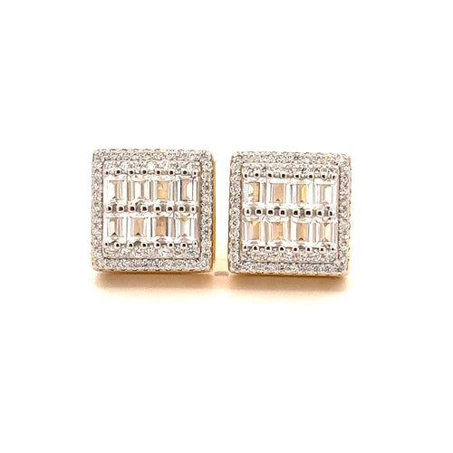 925 Sterling Gold Plated CZ Square Baguette Stud Earrings
