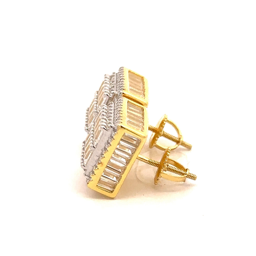 925 Sterling Gold Plated CZ Square Baguette Stud Earrings