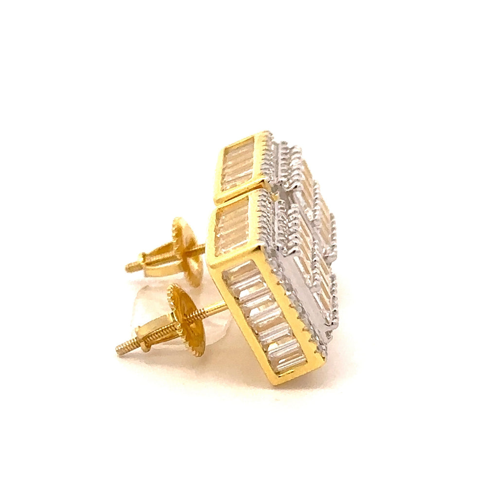925 Sterling Gold Plated CZ Square Baguette Stud Earrings