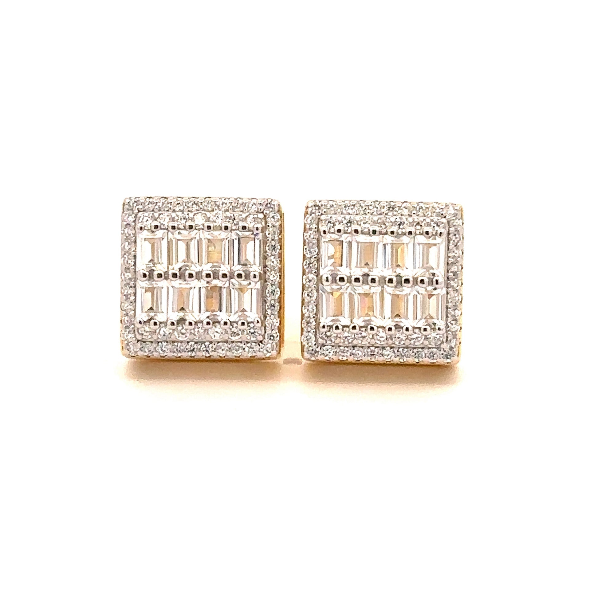 925 Sterling Gold Plated CZ Square Baguette Stud Earrings