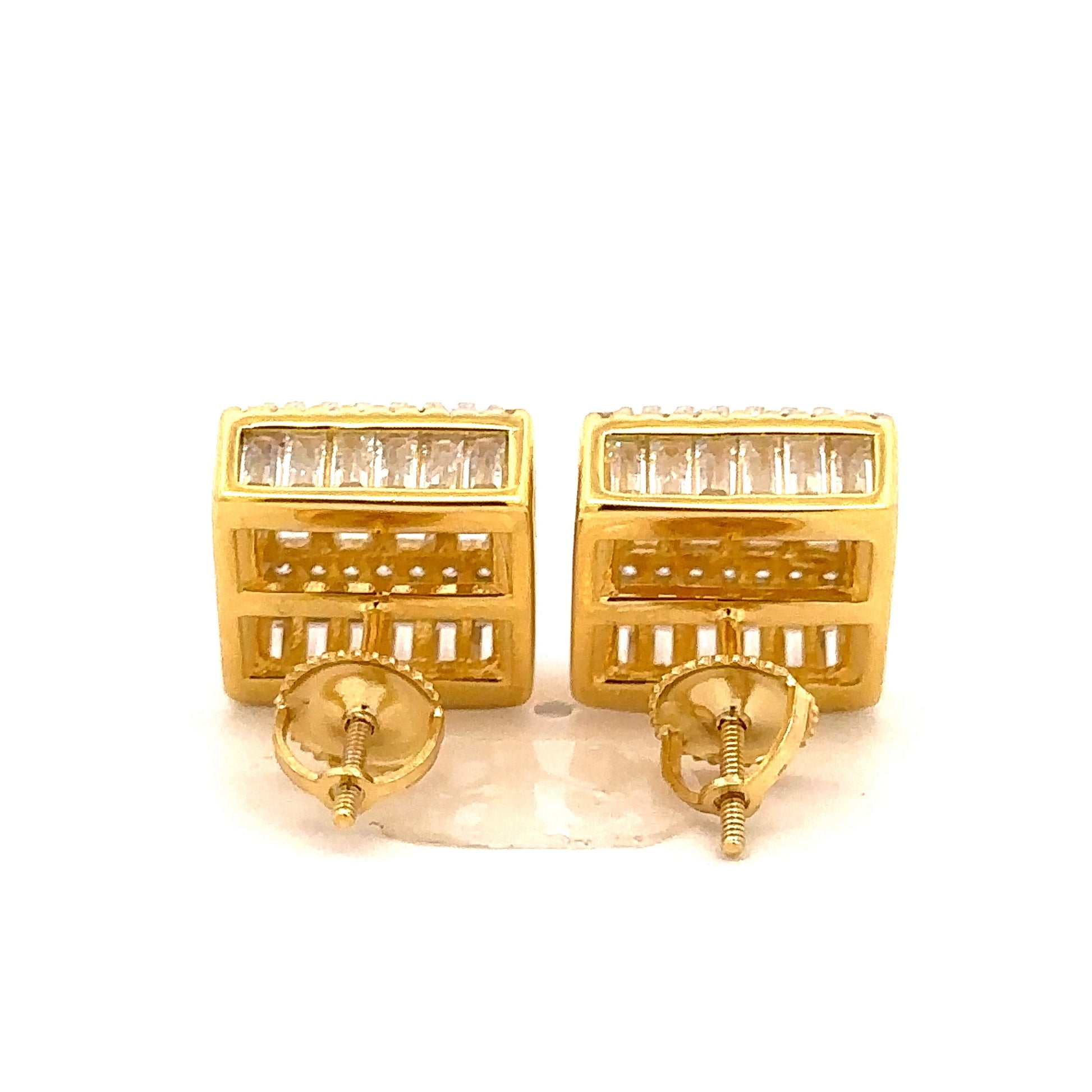 925 Sterling Gold Plated CZ Square Baguette Stud Earrings