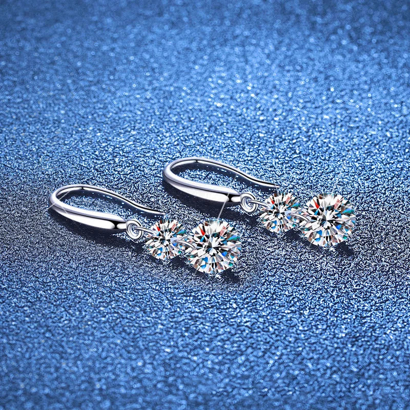925 Sterling Silver 1.5ct Double Round Moissanite Stud Earrings For Women