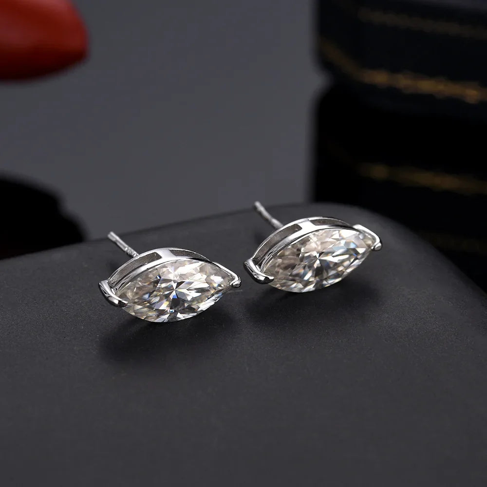 925 Sterling Silver 1ct Marquise Moissanite Stud Earrings Unisex Couple