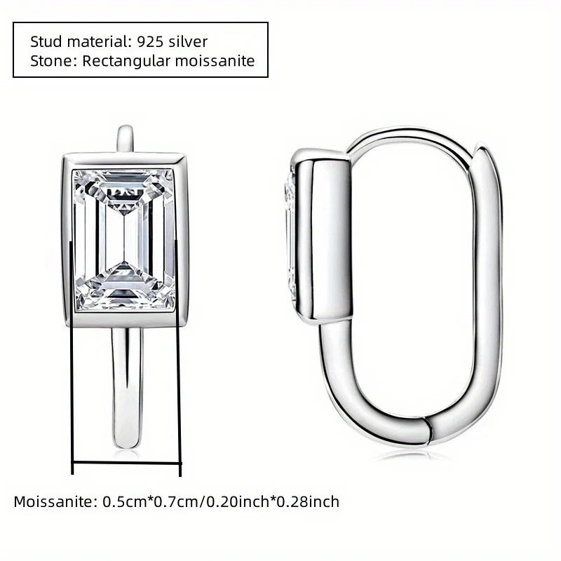 925 Sterling Silver 2x1ct Rectangular Moissanite Stud Earrings Unisex