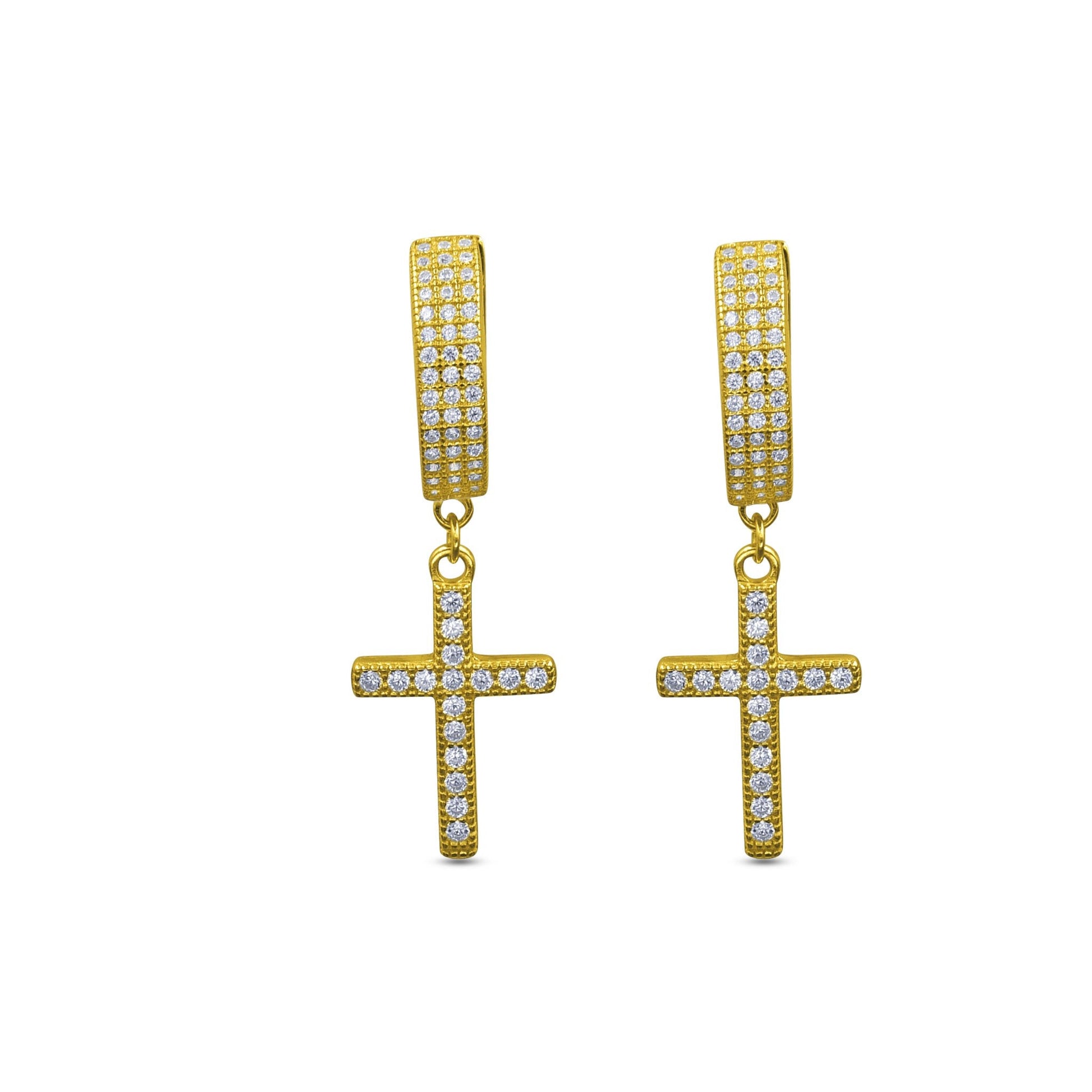 925 Sterling Silver CZ Cross Huggie Hoop Delicate Earrings