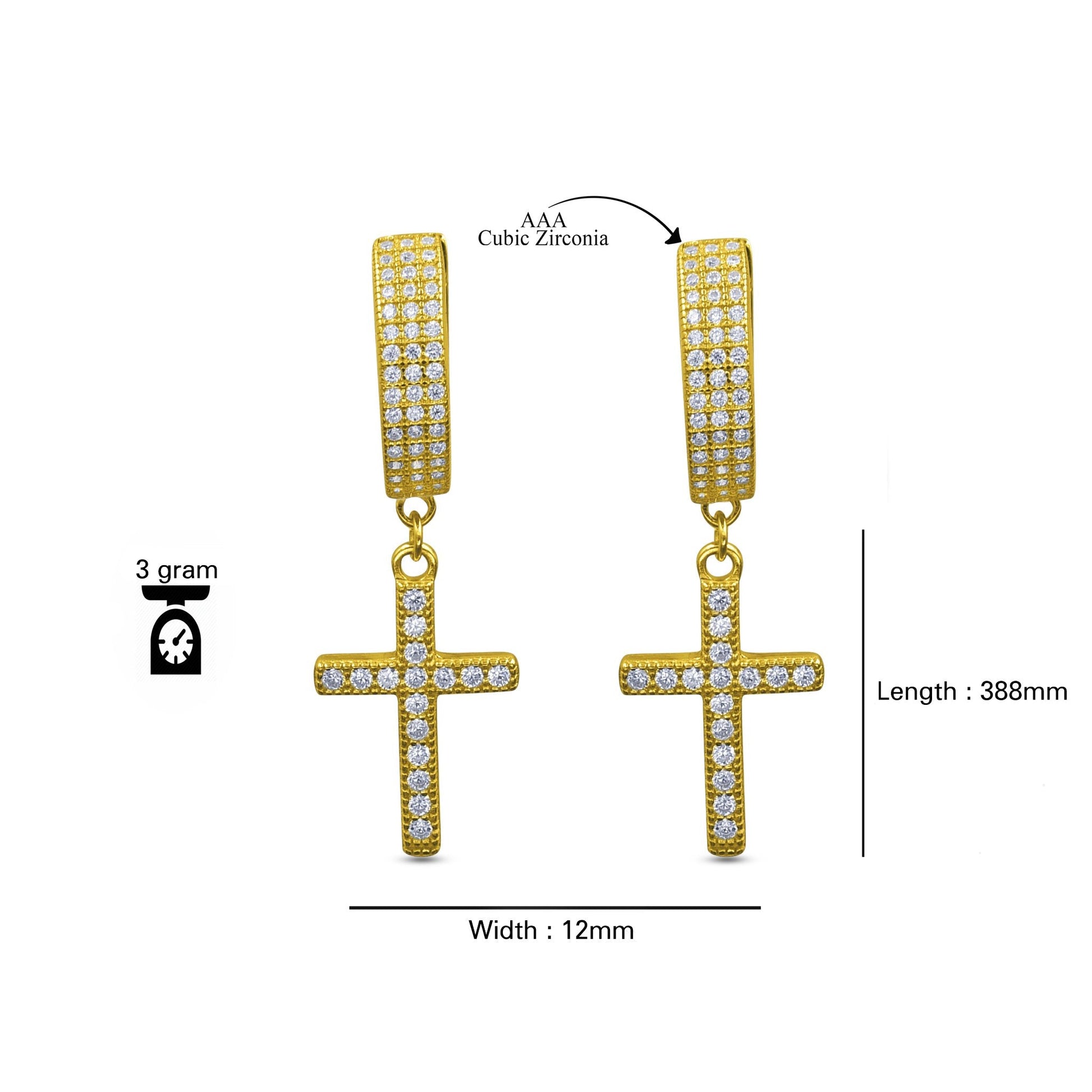 925 Sterling Silver CZ Cross Huggie Hoop Delicate Earrings