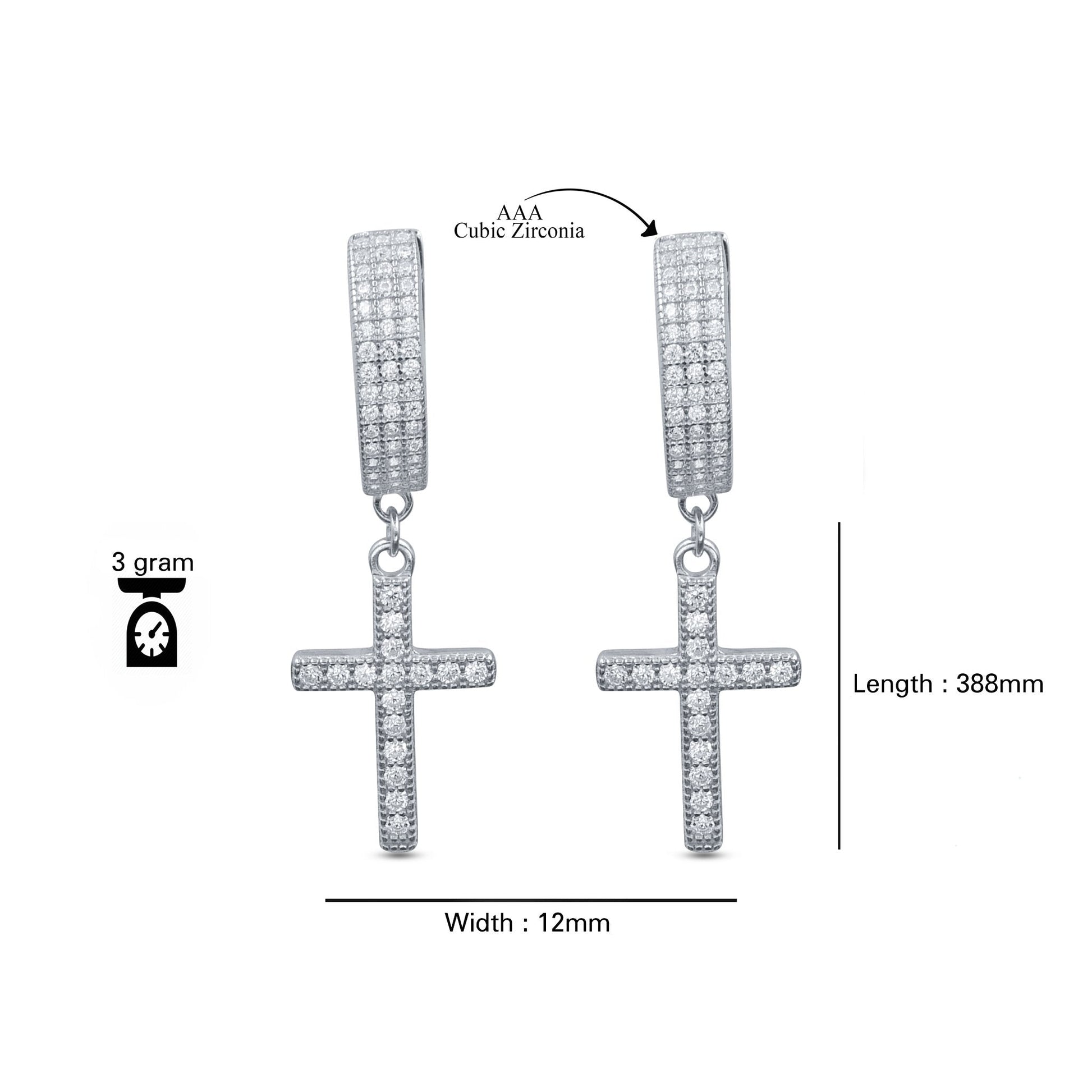 925 Sterling Silver CZ Cross Huggie Hoop Delicate Earrings