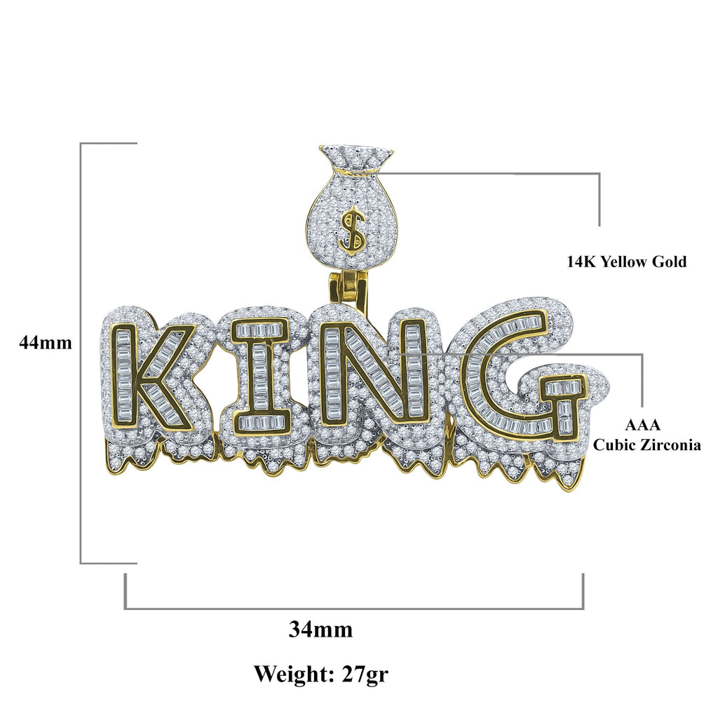 925 Sterling Silver CZ Crown Pendant Iced Statement