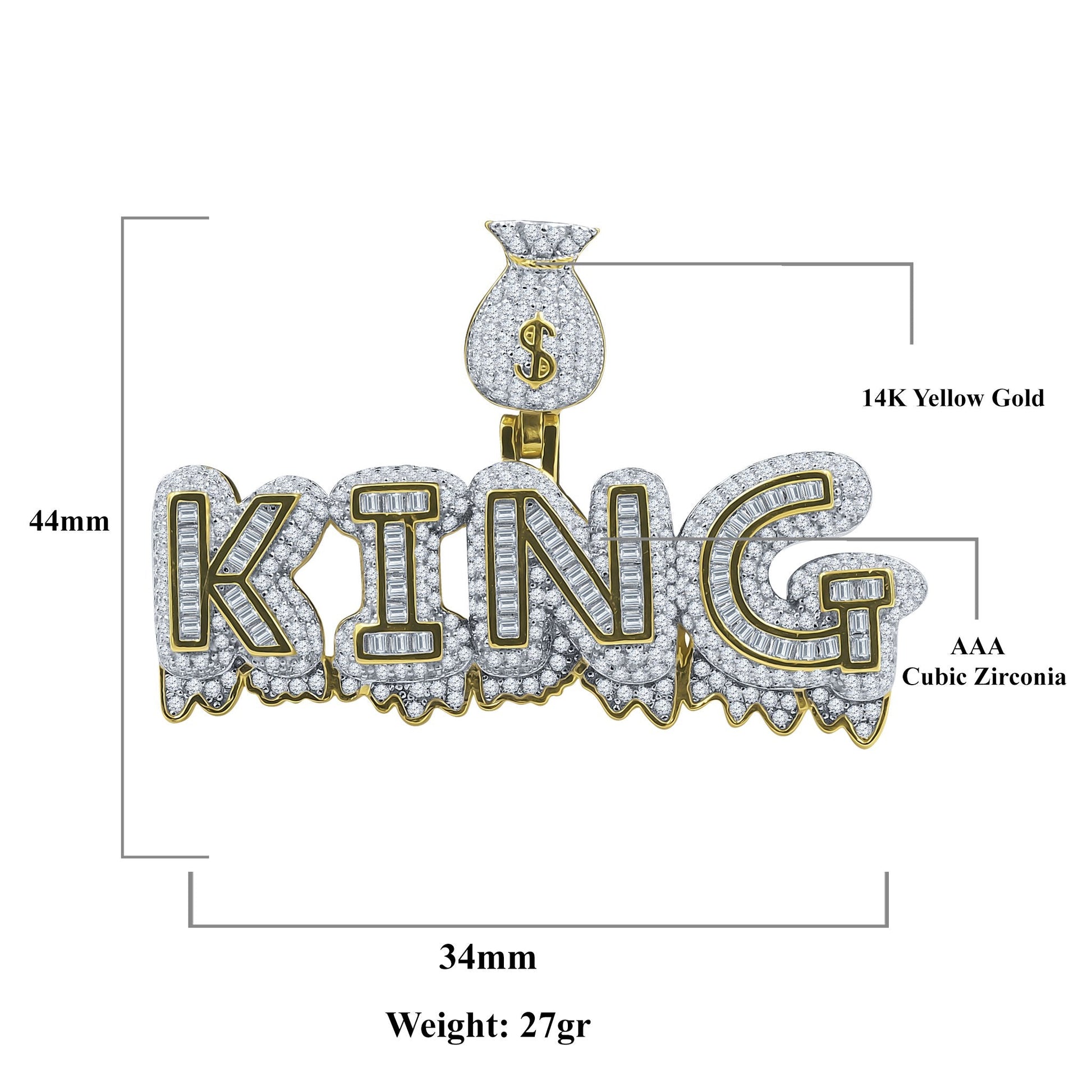 925 Sterling Silver CZ Crown Pendant Iced Statement