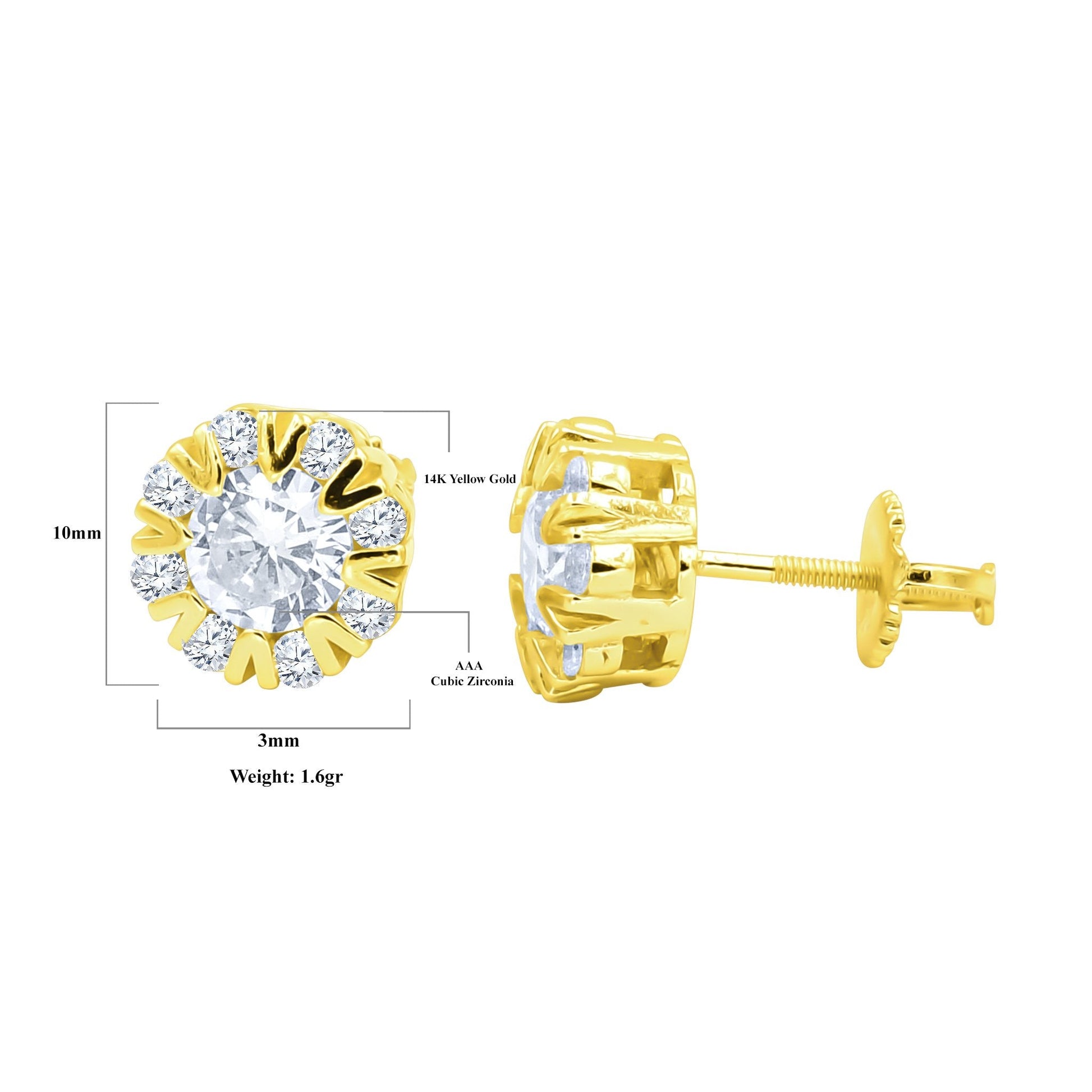 925 Sterling Silver CZ Halo Stud Earrings Round Brilliant