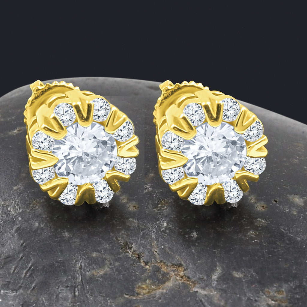 925 Sterling Silver CZ Halo Stud Earrings Round Brilliant