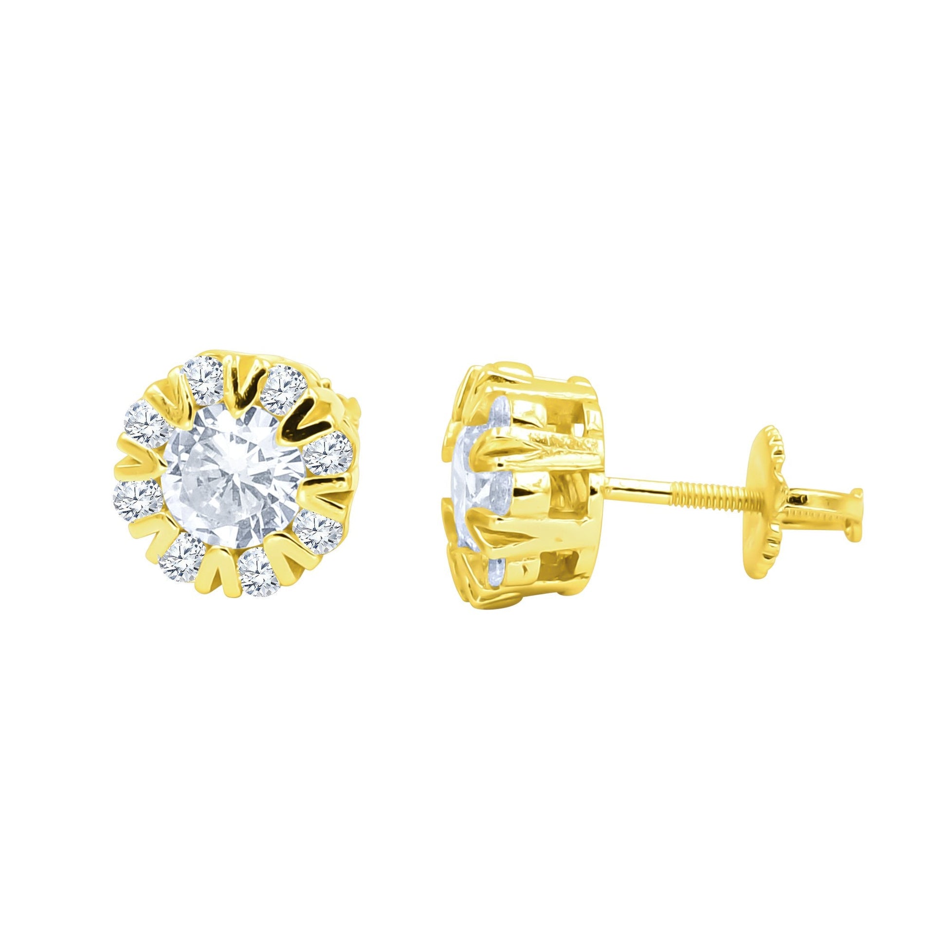 925 Sterling Silver CZ Halo Stud Earrings Round Brilliant