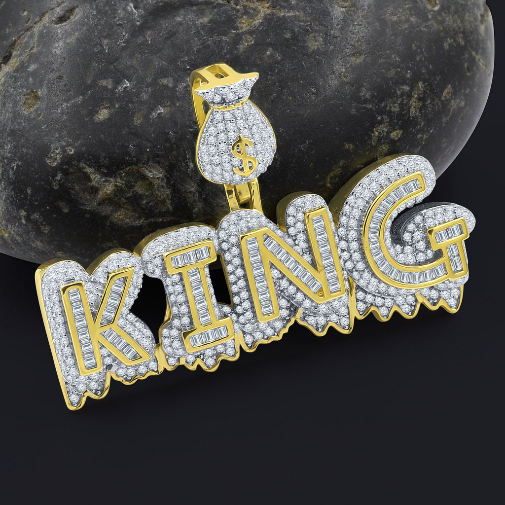 925 Sterling Silver CZ Crown Pendant Iced Statement