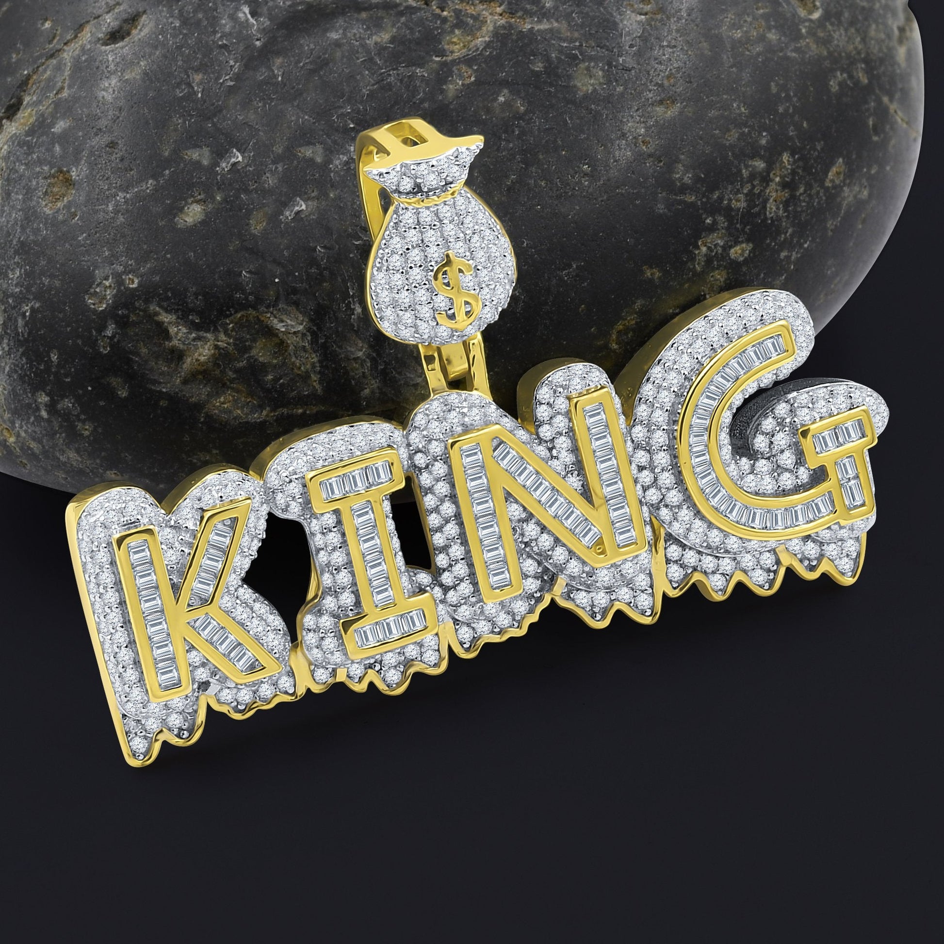 925 Sterling Silver CZ Crown Pendant Iced Statement