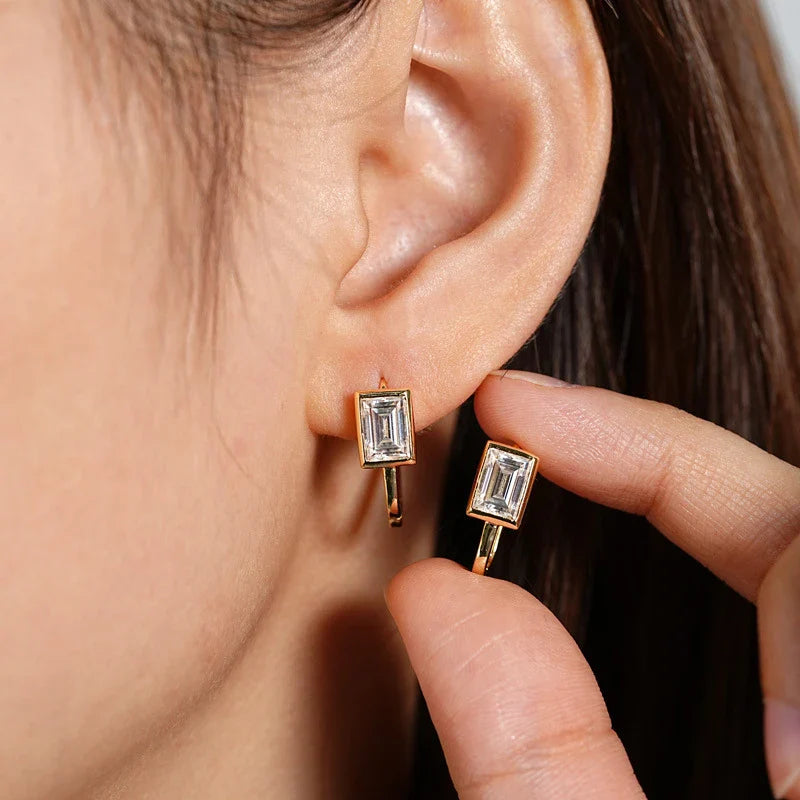 925 Sterling Silver 2x1ct Rectangular Moissanite Stud Earrings Unisex