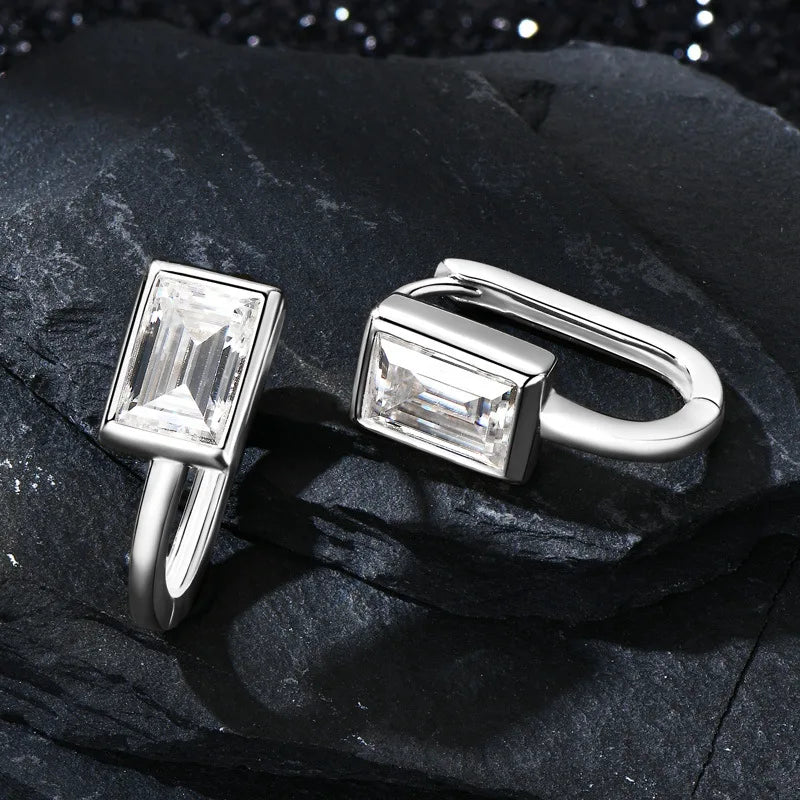 925 Sterling Silver 2x1ct Rectangular Moissanite Stud Earrings Unisex