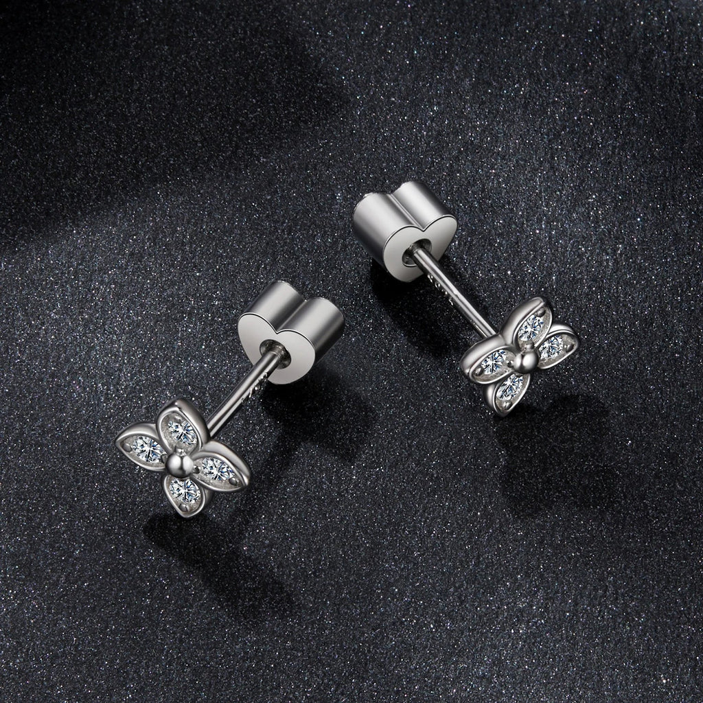 925 Sterling Silver 4-Leaf Clover Moissanite Earrings Hypoallergenic Screwback