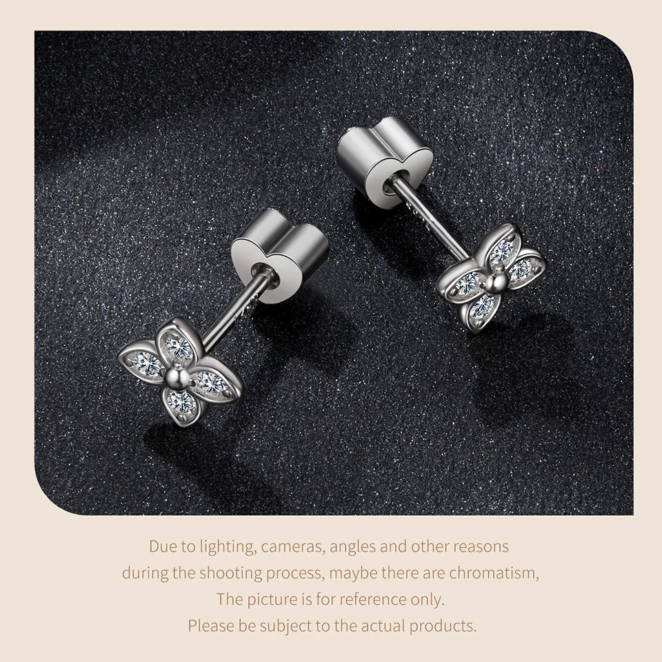 925 Sterling Silver 4-Leaf Clover Moissanite Earrings Hypoallergenic Screwback
