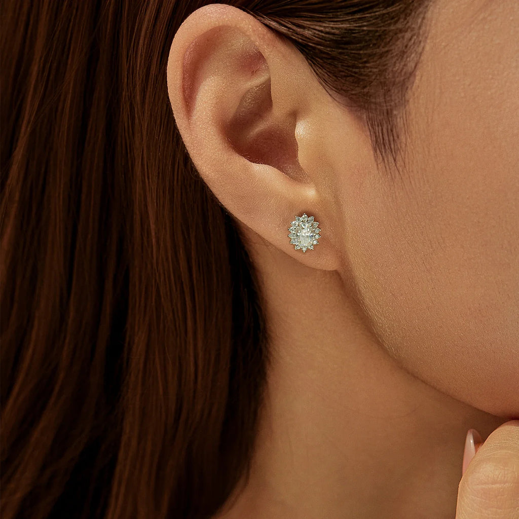 925 Sterling Silver Moissanite Halo Stud Earrings Bridal Wedding Engagement