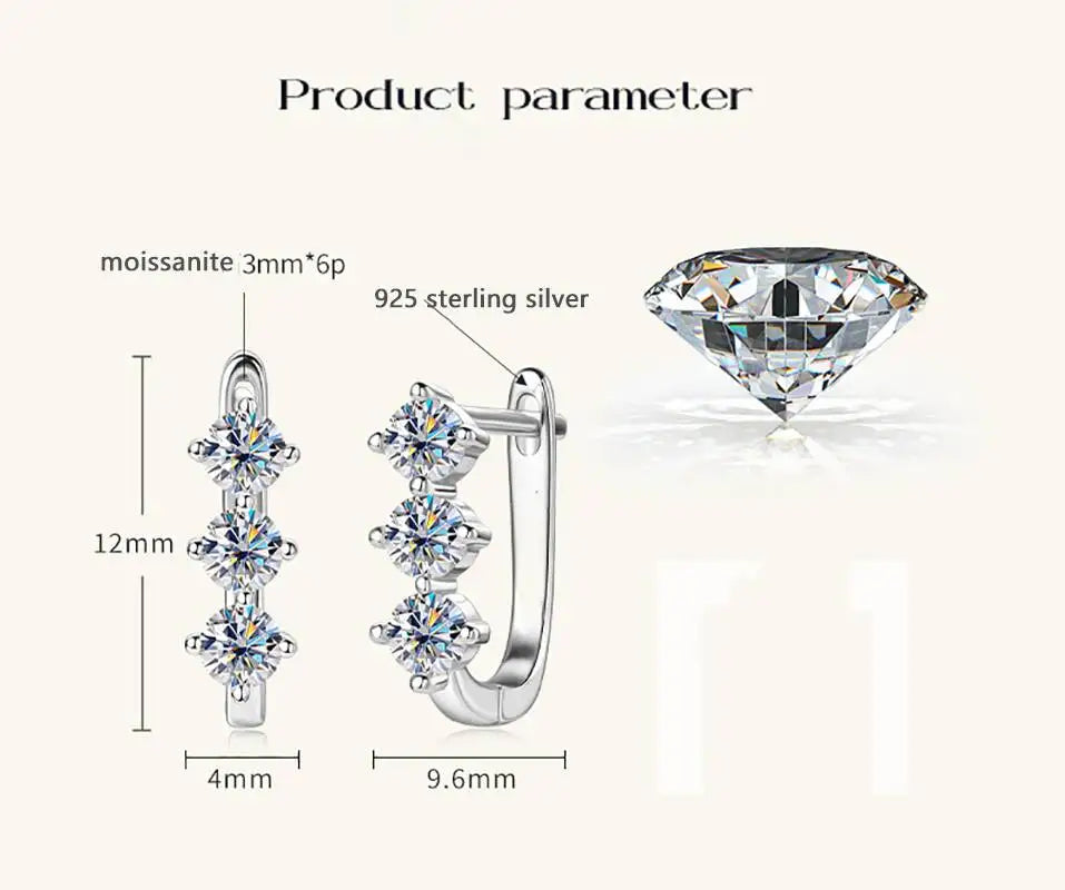 925 Sterling Silver Moissanite Hoop Earrings.1ct 6D For Women Valentine Gift