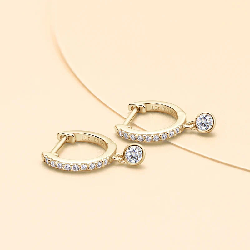 925 Sterling Silver Moissanite Huggie Hoop Earrings 3mm Bezel Set