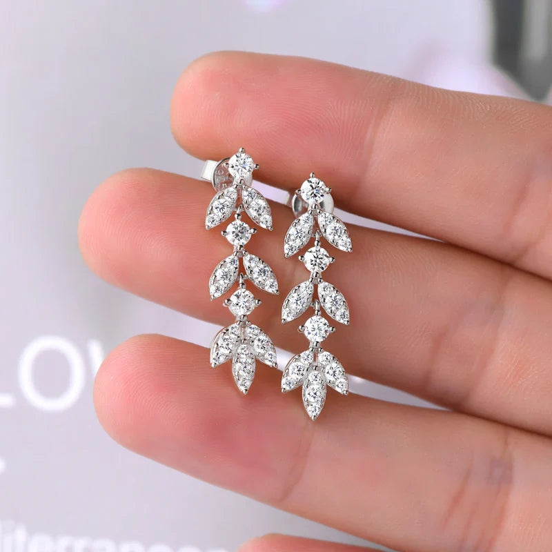 925 Sterling Silver Moissanite Leaf Drop Earrings For Women Anti-Allergy Gift