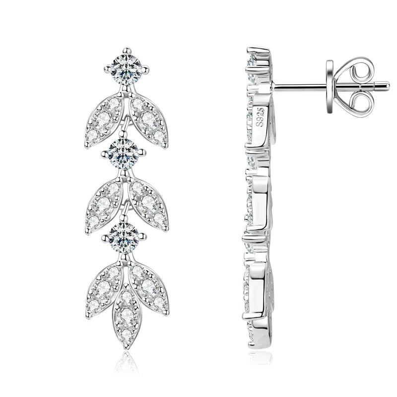 925 Sterling Silver Moissanite Leaf Drop Earrings For Women Anti-Allergy Gift