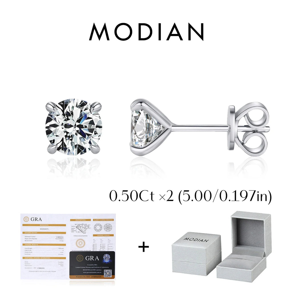925 Sterling Silver Moissanite Round Stud Earrings D Color Sparkling