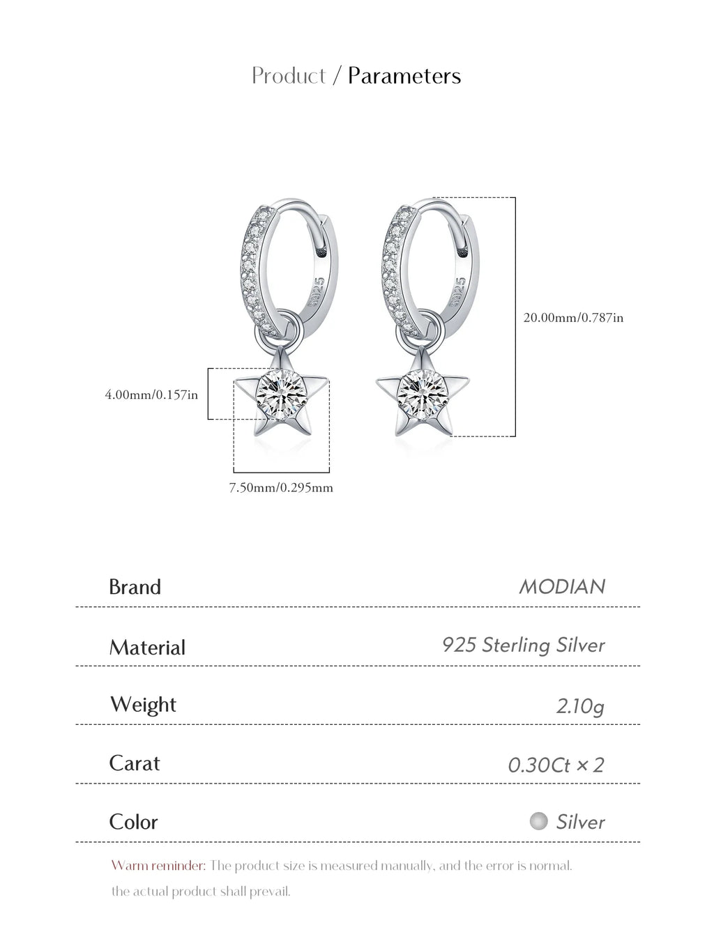 925 Sterling Silver Moissanite Star Hoop Earrings D Color Shiny For Women