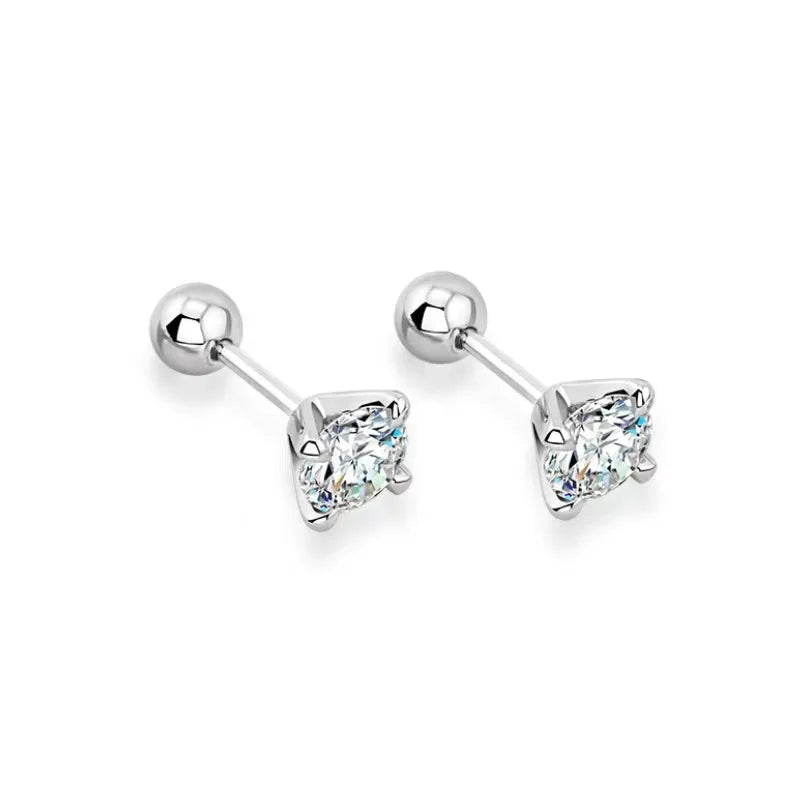 925 Sterling Silver Moissanite Stud Earrings 0.3-1ct Four-Claw Screw Back