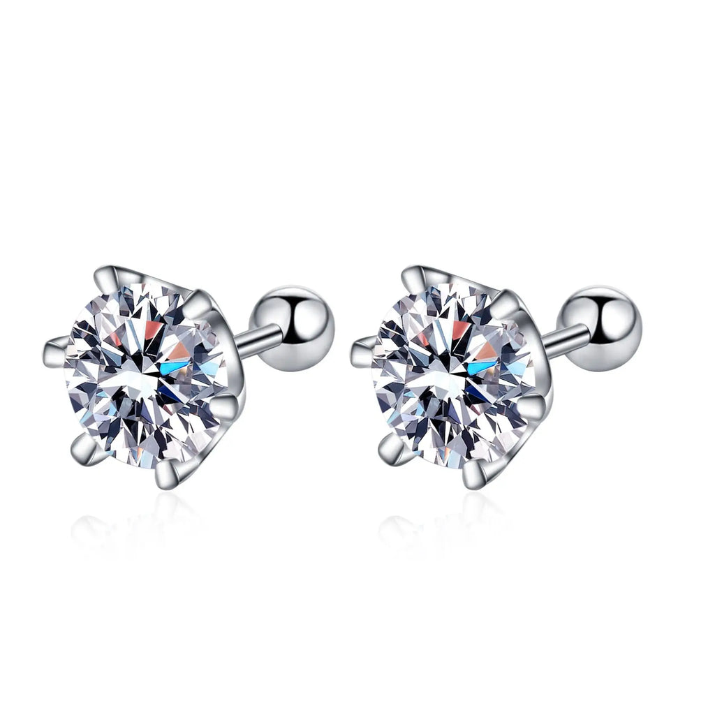 925 Sterling Silver Moissanite Stud Earrings 0.5-1ct Pair 6-Claw Screw Back