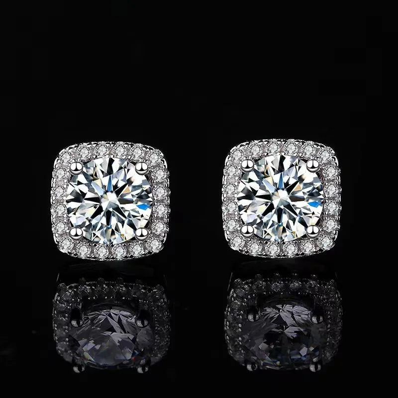 925 Sterling Silver Moissanite Stud Earrings 1-2 Carat Couples Men Women Gift