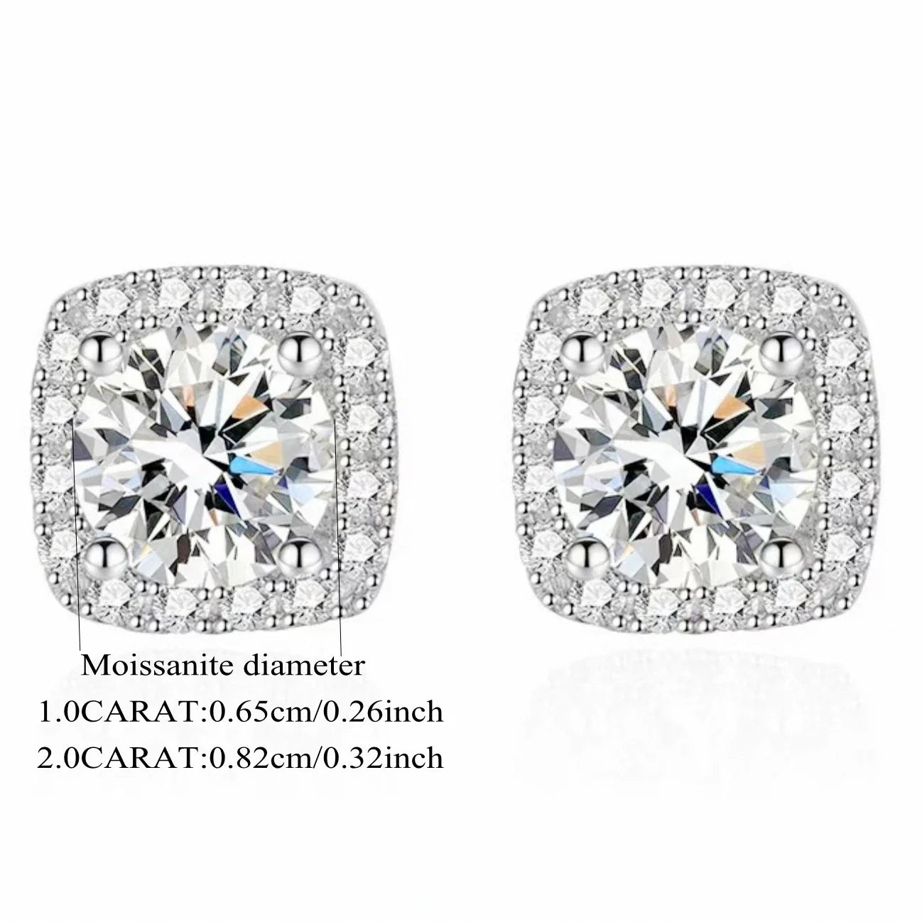 925 Sterling Silver Moissanite Stud Earrings 1-2 Carat Couples Men Women Gift