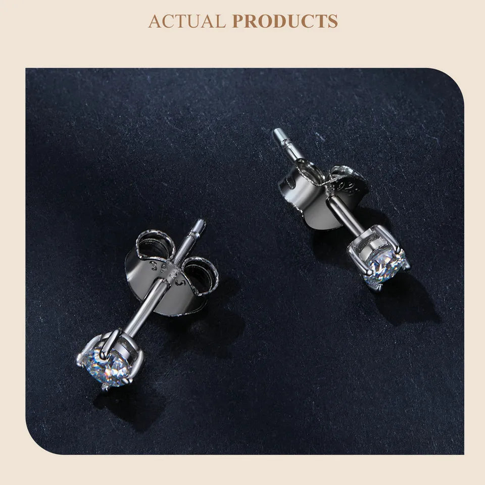 925 Sterling Silver Moissanite Stud Earrings VVS1 Lab Diamond Gift Unisex Party