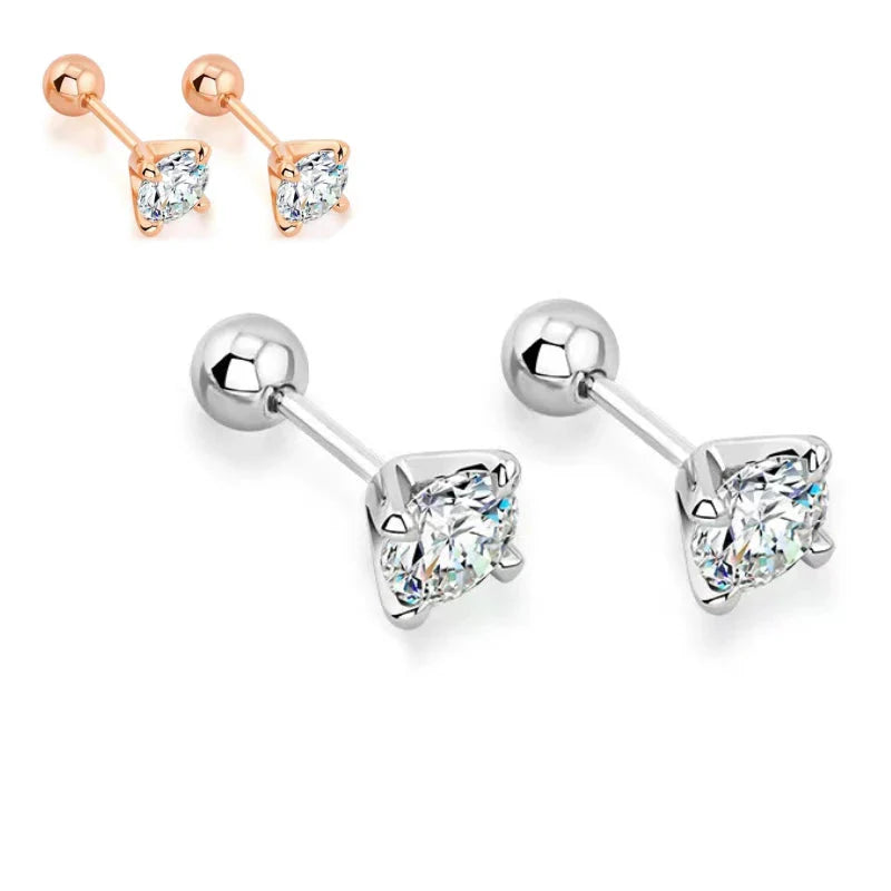 925 Sterling Silver Moissanite Stud Earrings 0.3-1ct Four-Claw Screw Back