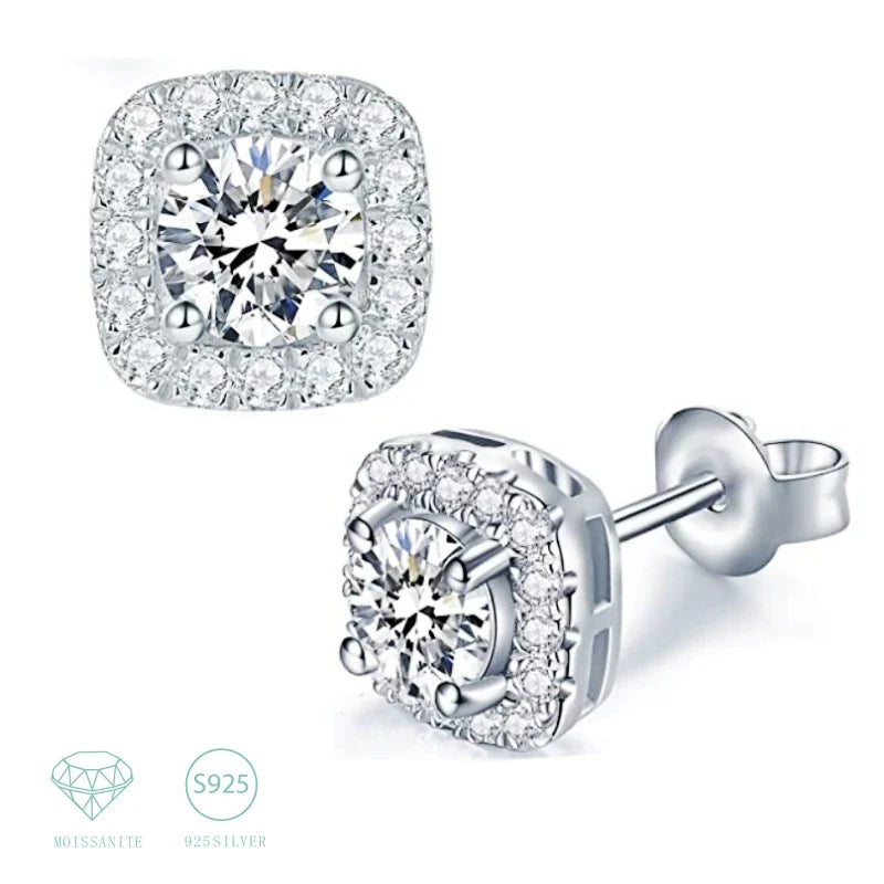 925 Sterling Silver Moissanite Stud Earrings 1-2 Carat Couples Men Women Gift