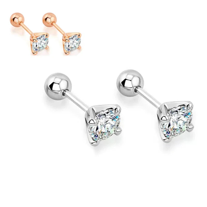 925 Sterling Silver Moissanite Stud Earrings 0.3-1ct Four-Claw Screw Back