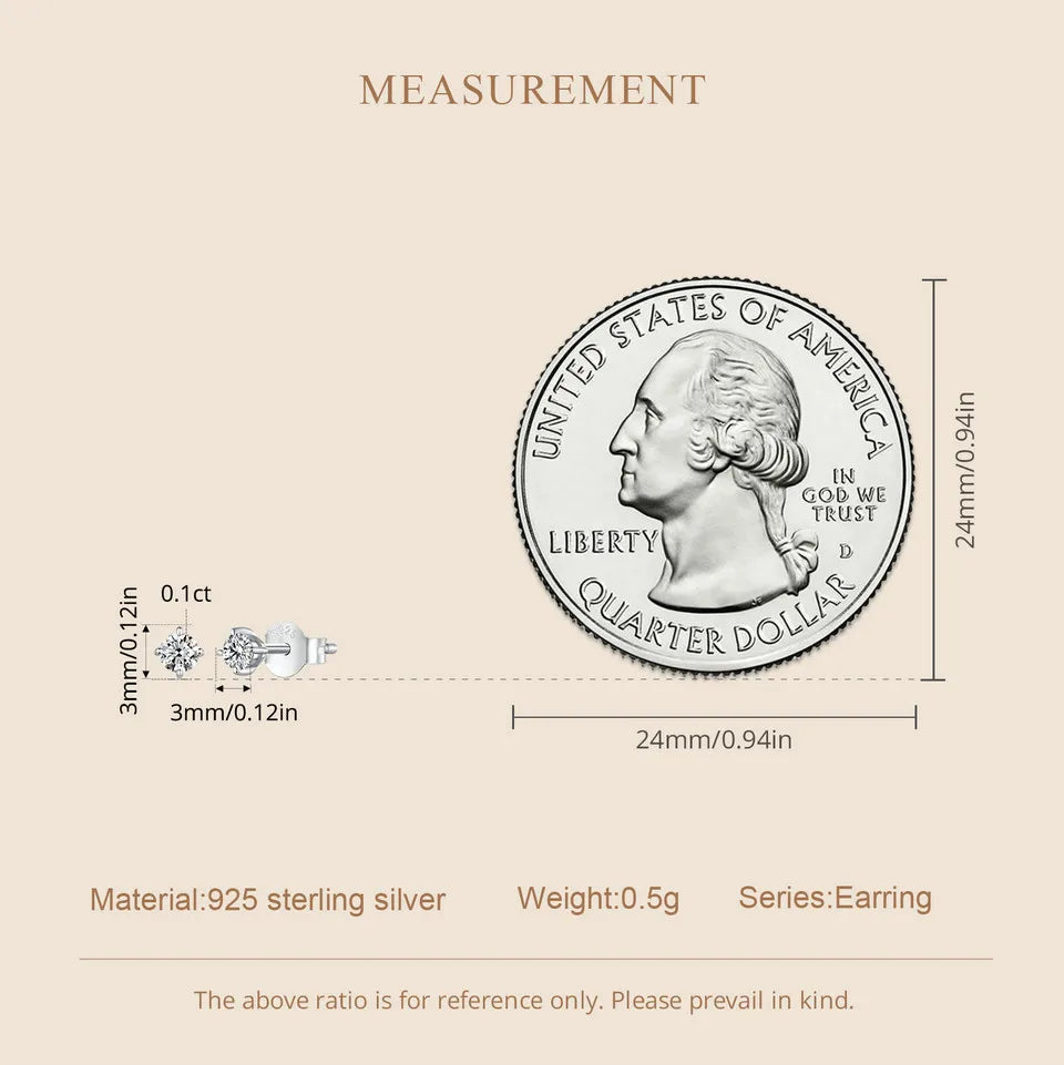 925 Sterling Silver Moissanite Stud Earrings VVS1 Lab Diamond Gift Unisex Party