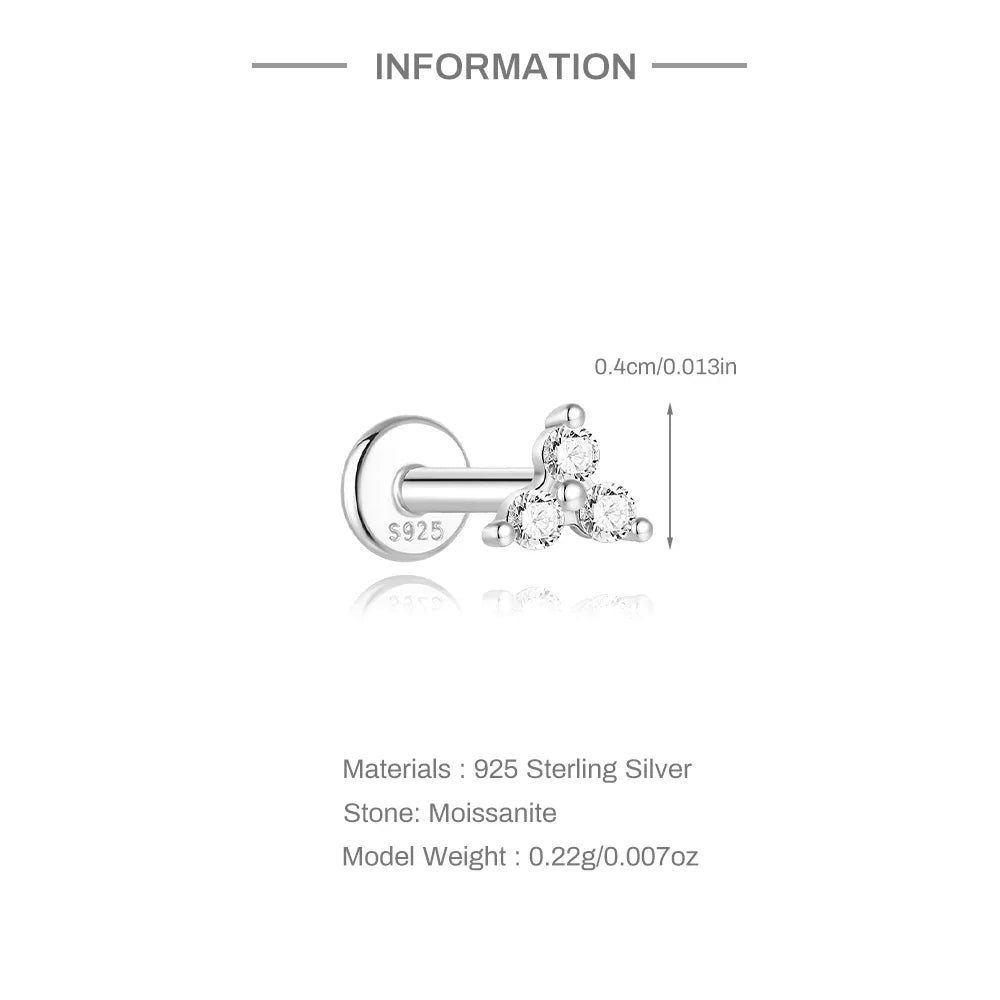 925 Sterling Silver Moissanite Stud Earrings Screw Back Four Claw Small Classic Fashion Jewelry