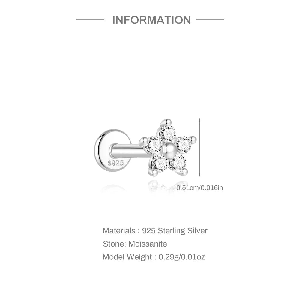 925 Sterling Silver Moissanite Stud Earrings Screw Back Four Claw Small Classic Fashion Jewelry