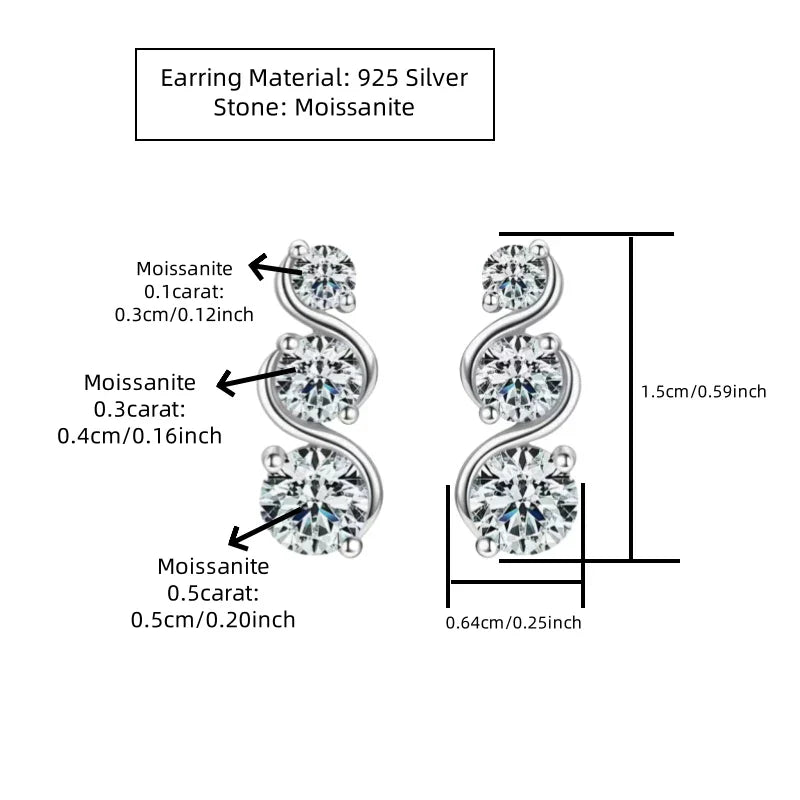925 Sterling Silver Moissanite Twisted Stud Earrings Couples Personalized