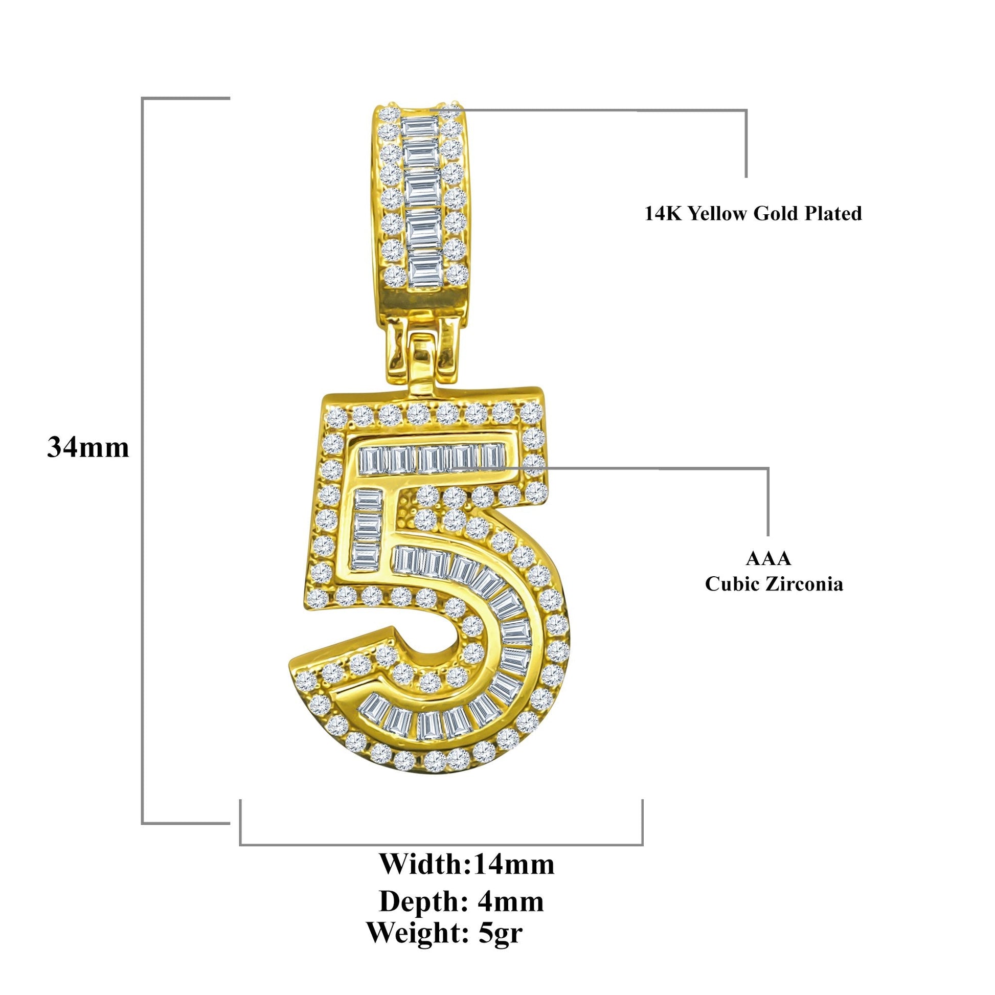 925 Sterling Silver Number Five CZ Pendant Necklace