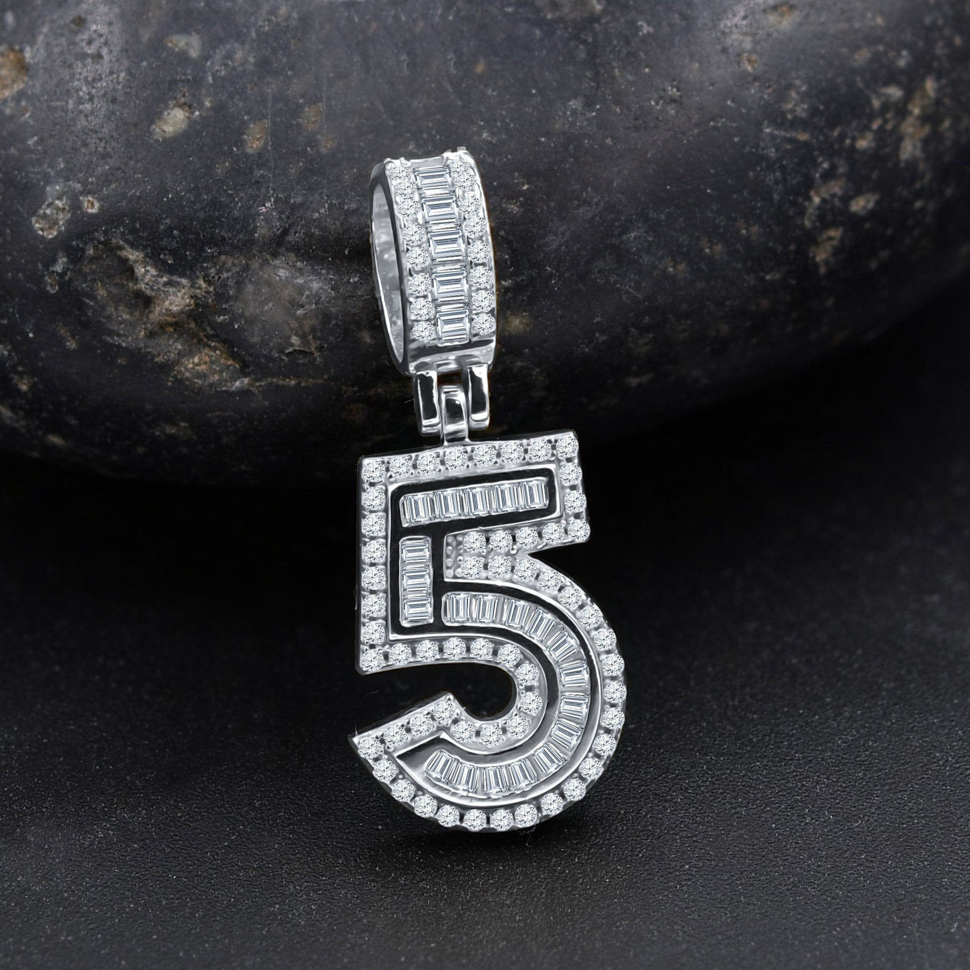 925 Sterling Silver Number Five CZ Pendant Necklace