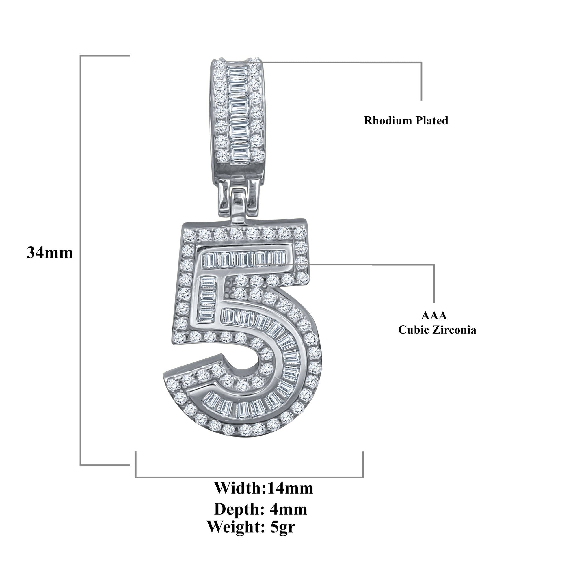 925 Sterling Silver Number Five CZ Pendant Necklace